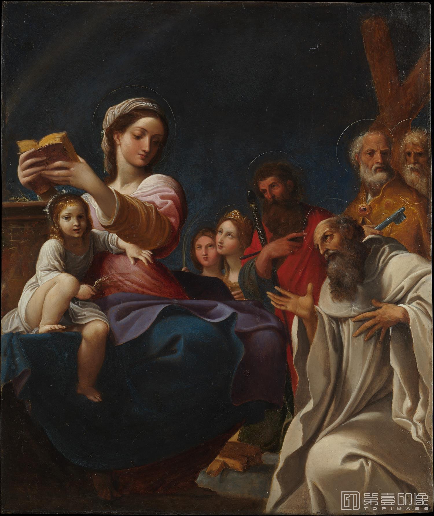 油画-美国纽约大都会美术馆油画藏画-Ludovico CarracciMadonna and Child with Saints-1509